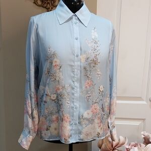Nwt XL Rachel Zoe Light Blue Floral Button Down Shirt